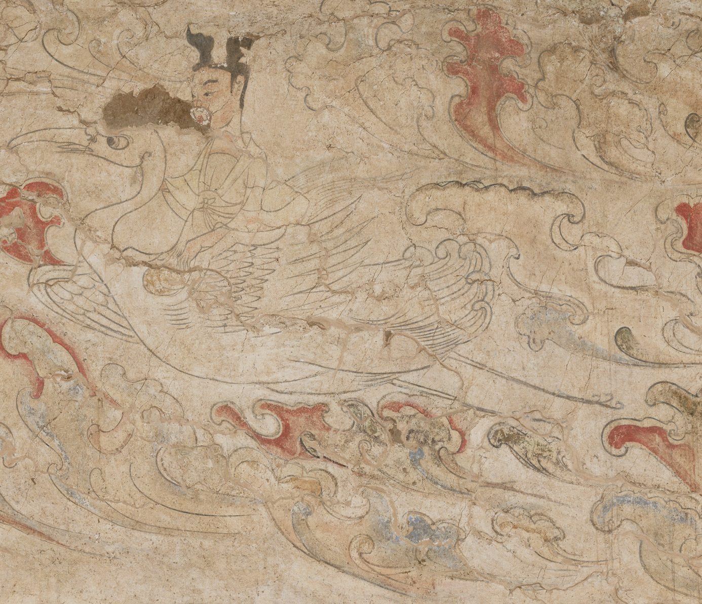 忻州九原岗北朝壁画墓西璧一层骑鹤仙女 忻州九原岗北朝壁画墓西璧一