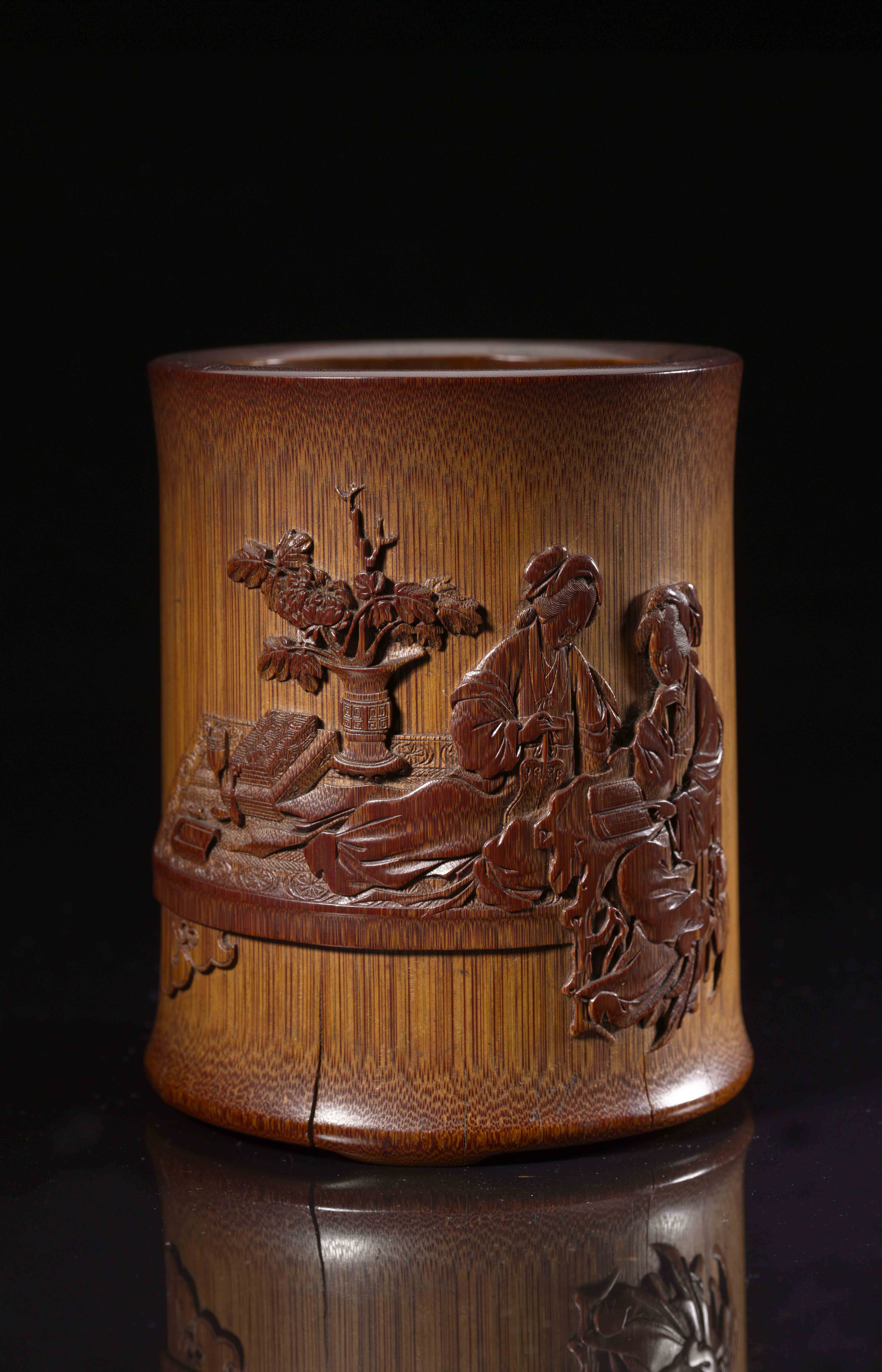 古端渓硯　清時代　刻竹型封猴吉祥文 【封候】【博砚堂珍品】　極上品(A-98) 上海博物馆