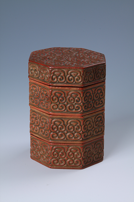 中国　剔紅　堆朱　内七宝　山水文　輪花碗　M　5461 中国剔紅堆朱内七宝山水文輪花碗M5461