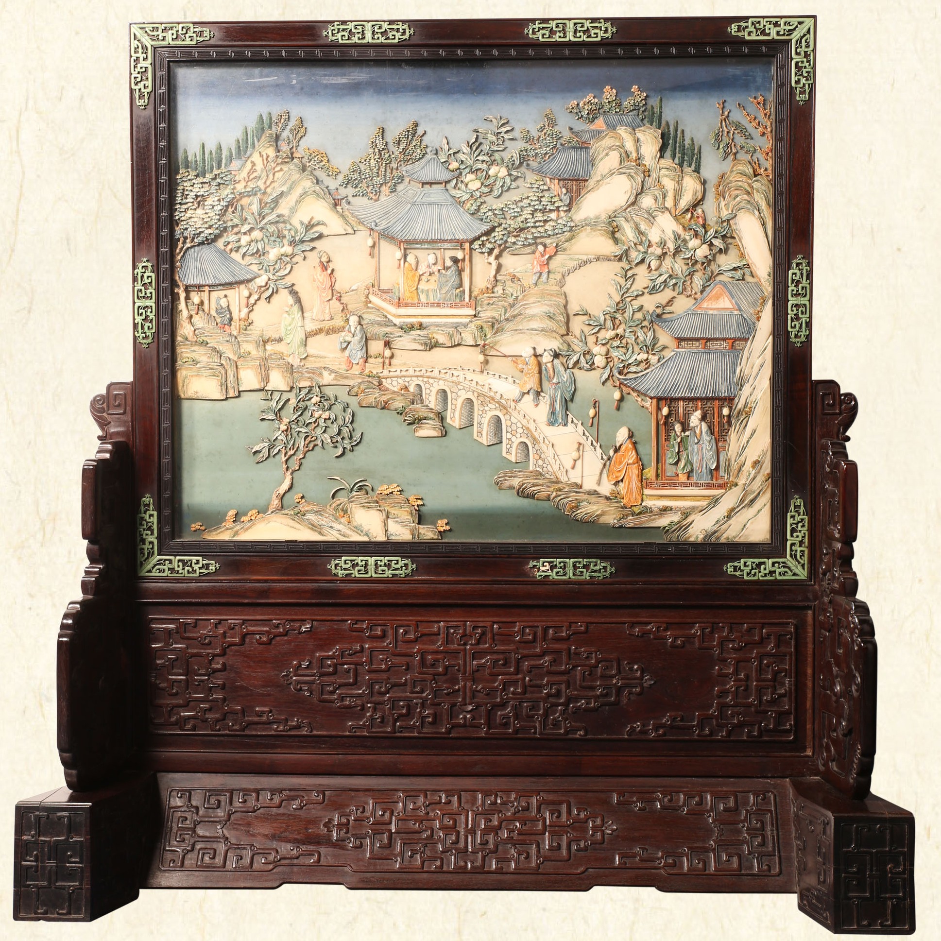 唐物 中国美術 紫檀台 葡萄木 硯屏 文房四宝(K-A864) 上海博物馆