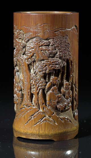 流】中国美術 唐木材斑竹筆筒 JD236 上海博物馆