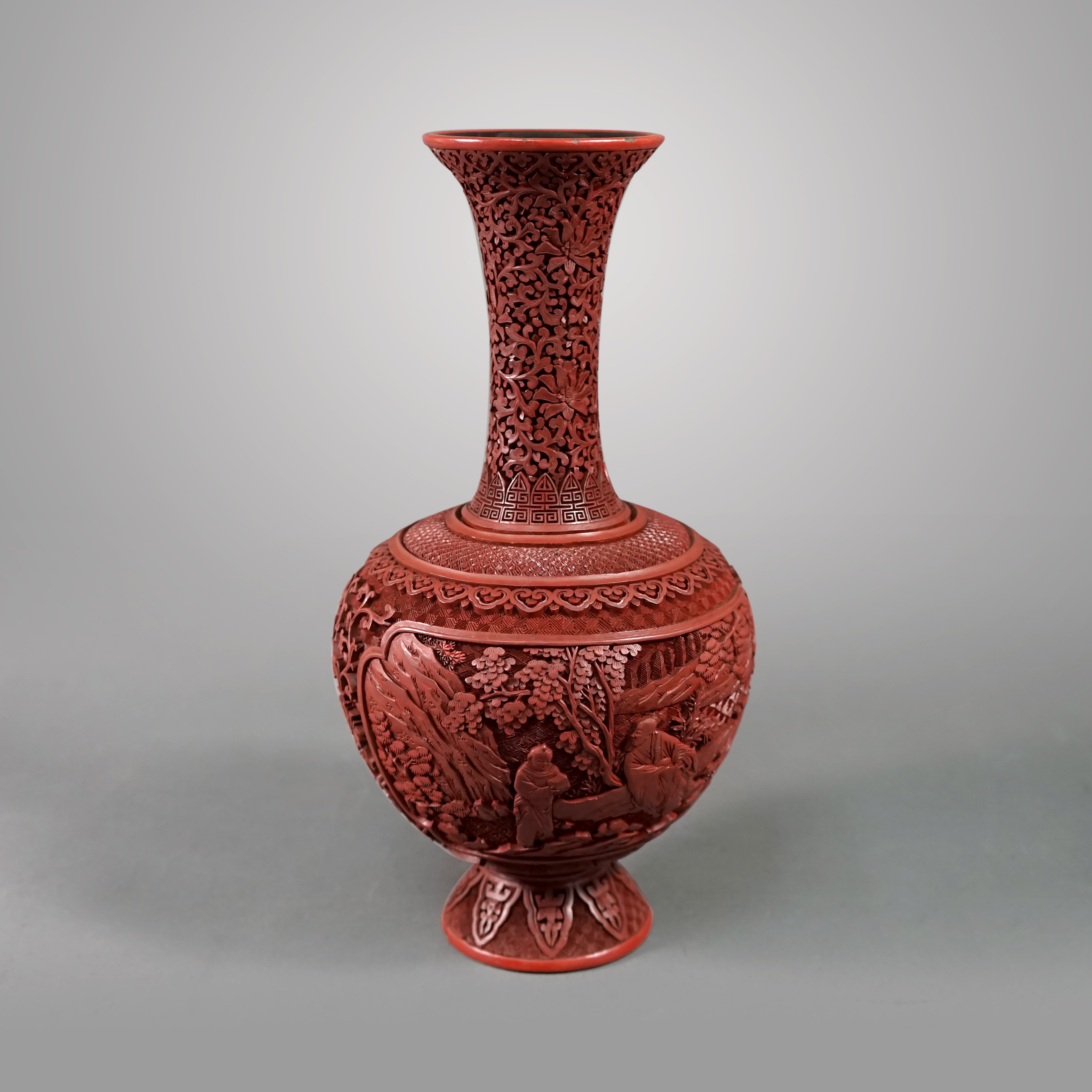 中国　剔紅　堆朱　内黒漆　花文　蓋物　G　R6246B 上海博物馆