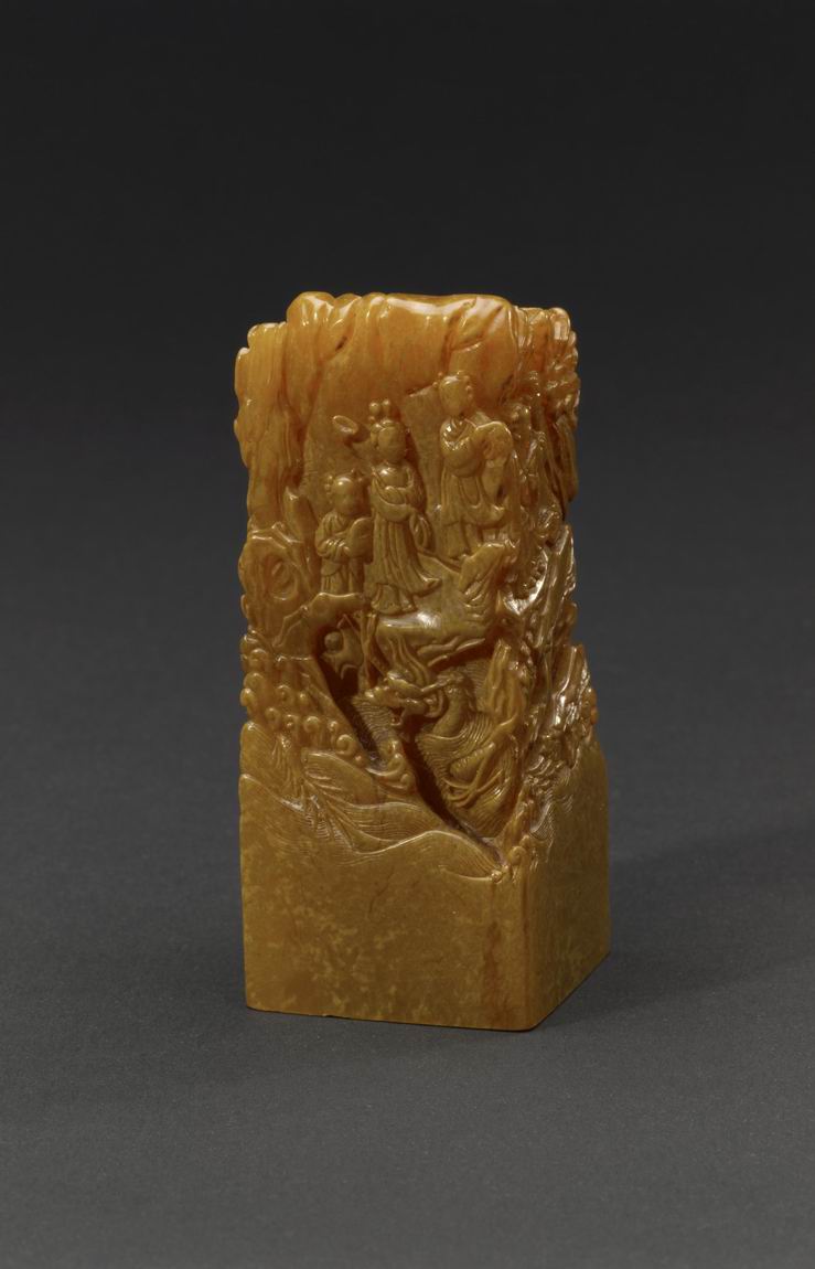 TH151◇明神◇極上珍品・中国・清時代・寿山石・田黄石彫り・如来花卉紋佛