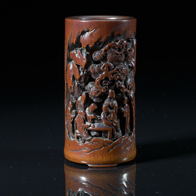 流】中国美術 唐木材斑竹筆筒 JD236 上海博物馆